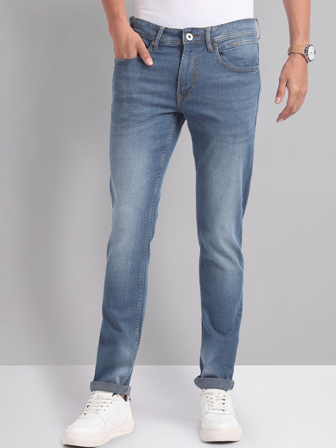 

AD By Arvind Men Skinny Fit Light Fade Stretchable Jeans, Blue