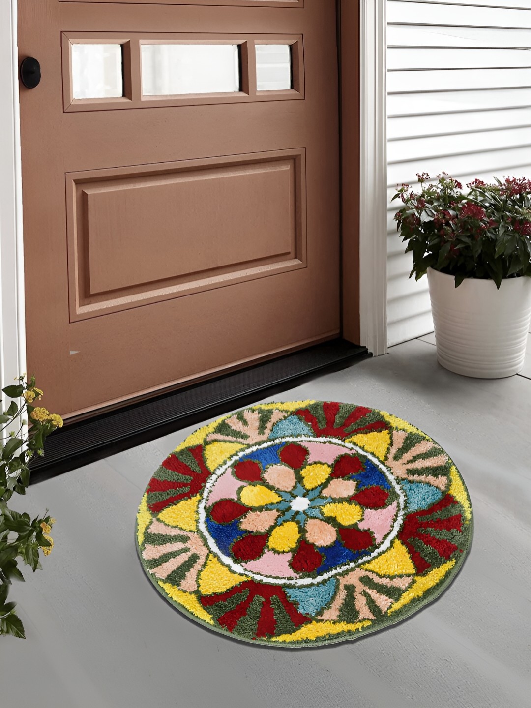 

FABINALIV Yellow & Pink Floral Anti-Skid Doormat
