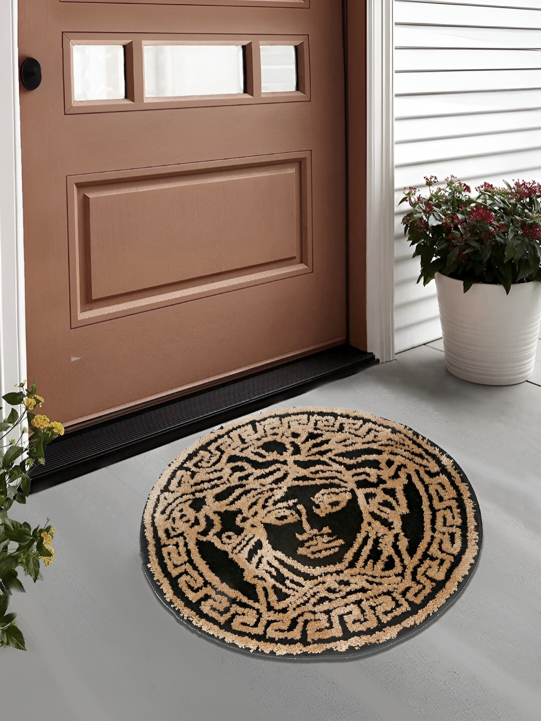 

FABINALIV Black & Brown Abstract Anti-Skid Doormat