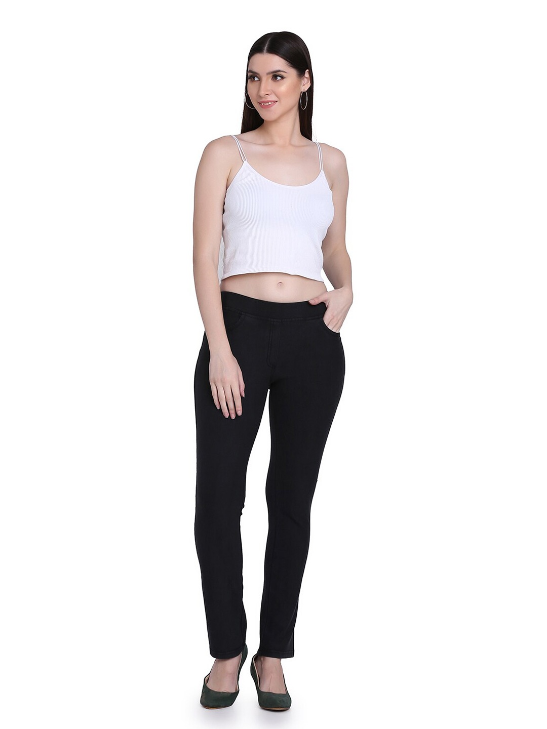 

SPIFFY Women Mid Rise Jeggings, Black