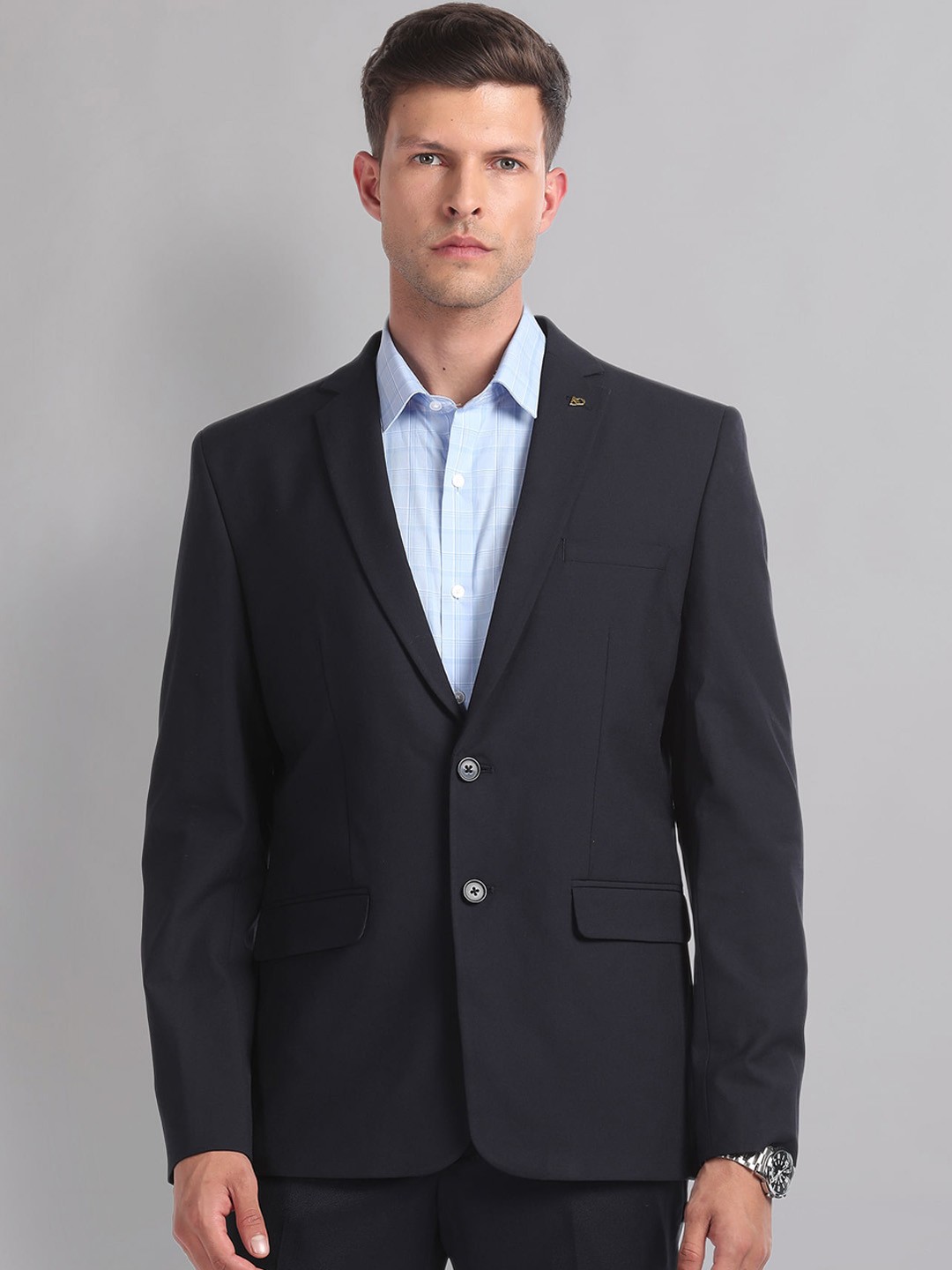 

AD By Arvind Single Breasted Notched Lapel Formal Blazer, Navy blue