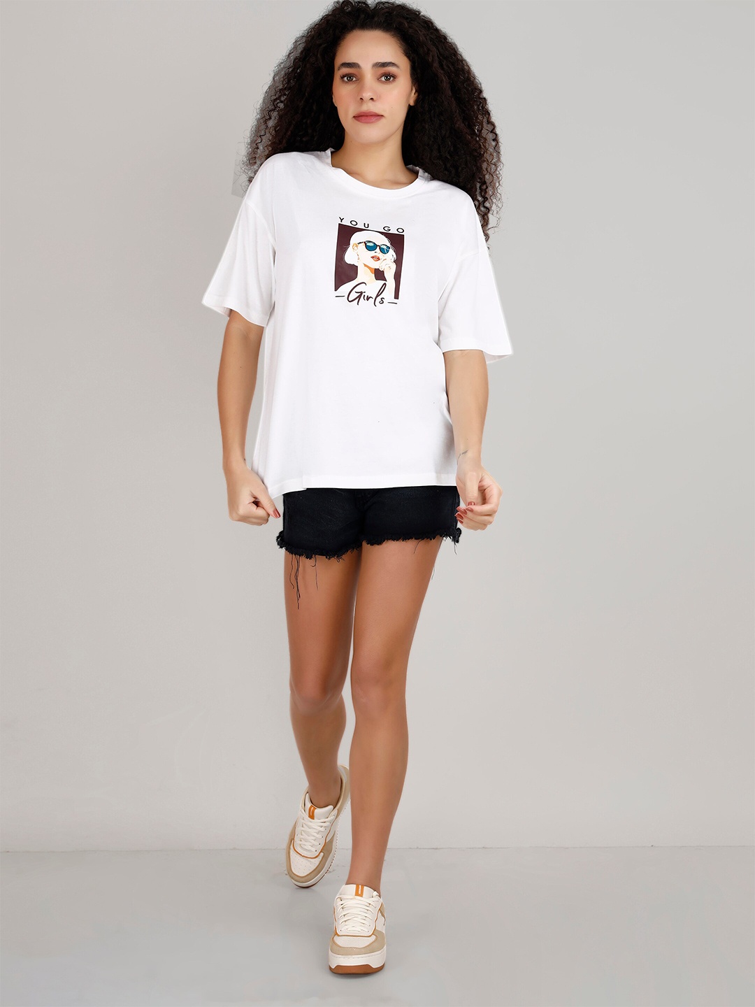 

VISO Graphic Printed Drop-Shoulder Sleeves Cotton Oversized T-shirt, White