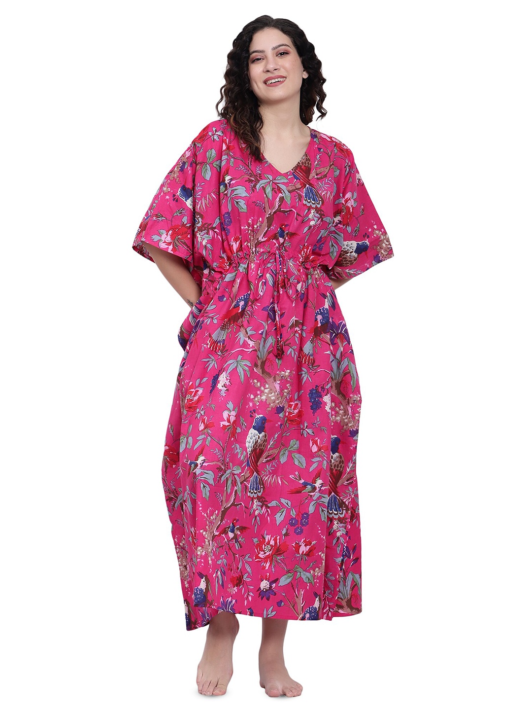 

Safeera Floral Printed Flared Sleeve Maternity Kaftan Nightdress, Pink