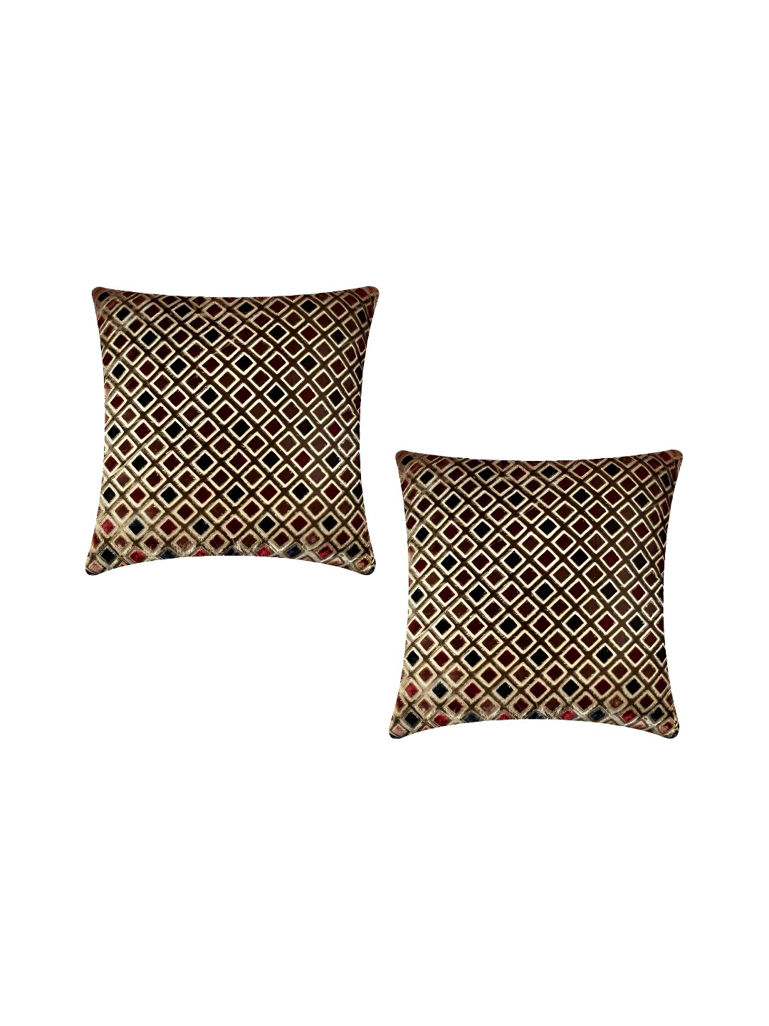 

MONKDECOR Beige & Black 2 Pieces Geometric Square Cushion Covers
