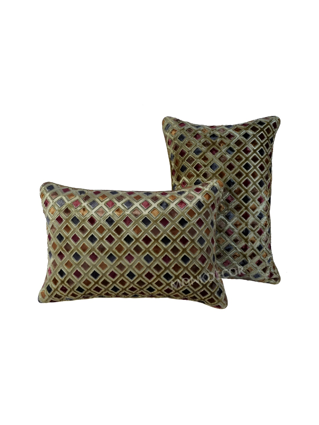 

MONKDECOR Gold Toned & Red 2 Pieces Geometric Square Cushion Covers