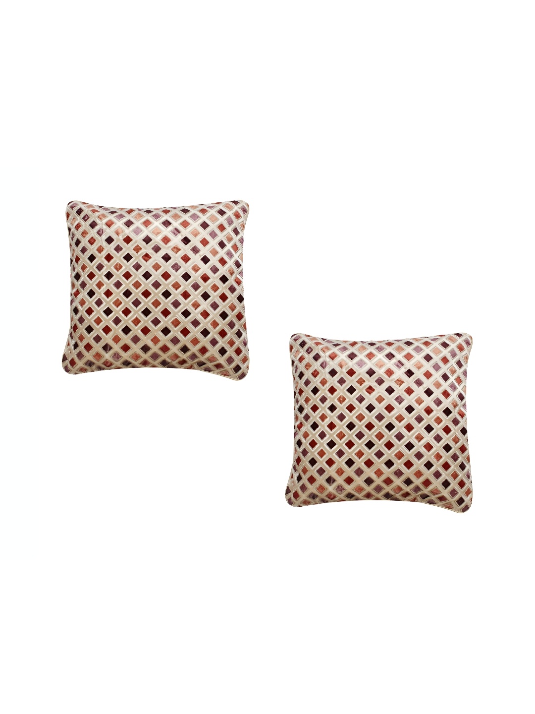 

MONKDECOR Cream Coloured & Red 2 Pieces Geometric Square Cushion Covers