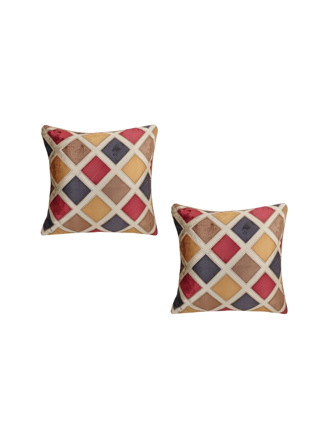 

MONKDECOR Gold Toned & Blue 2 Pieces Geometric Square Cushion Covers