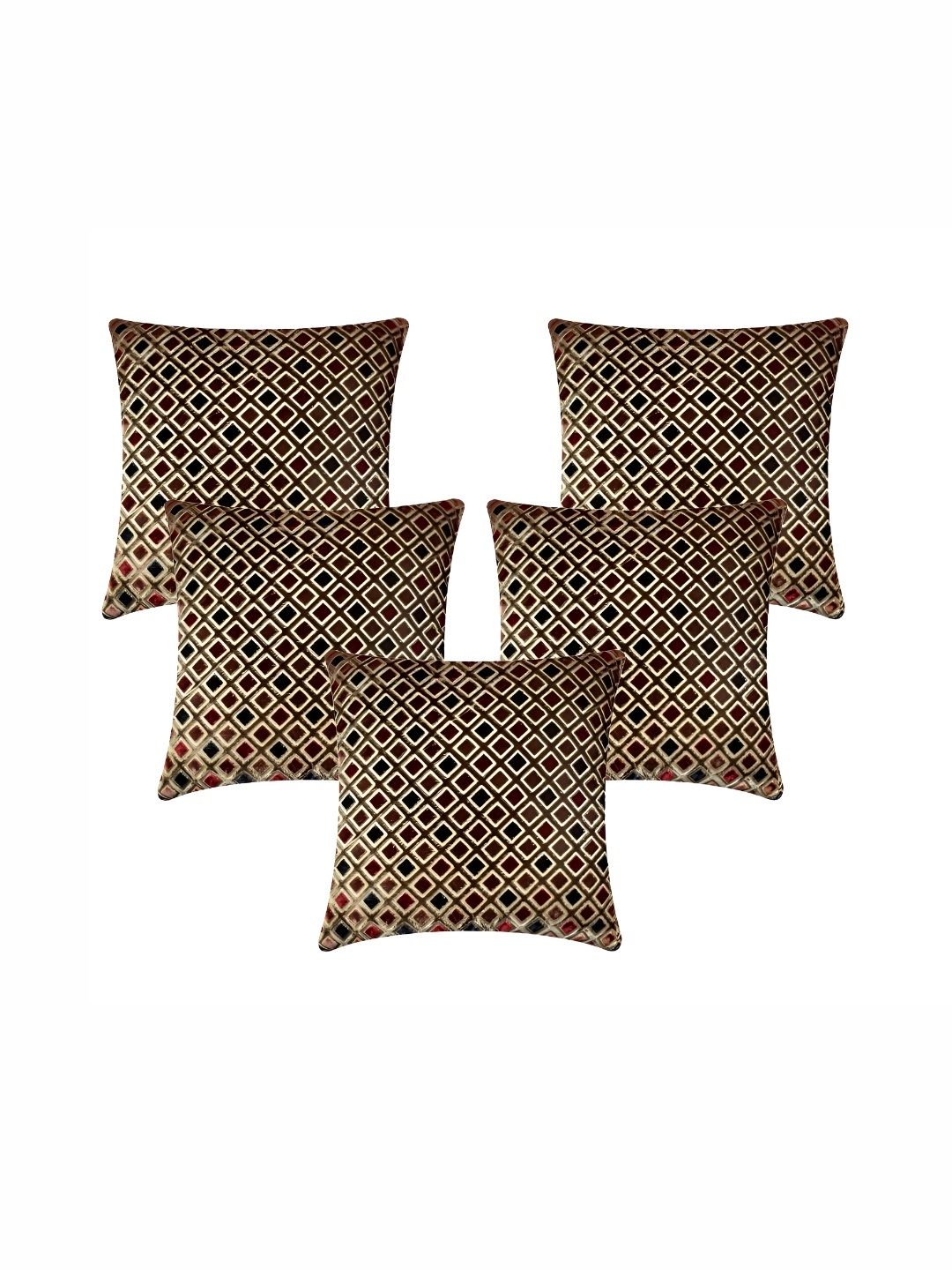 

MONKDECOR Gold & Blue 5 Pieces Geometric Square Cushion Covers