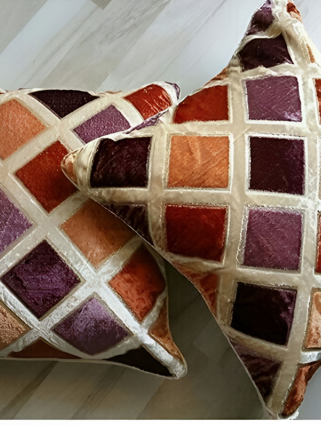 

MONKDECOR Cream & Purple 2 Pieces Geometric Square Cushion Covers
