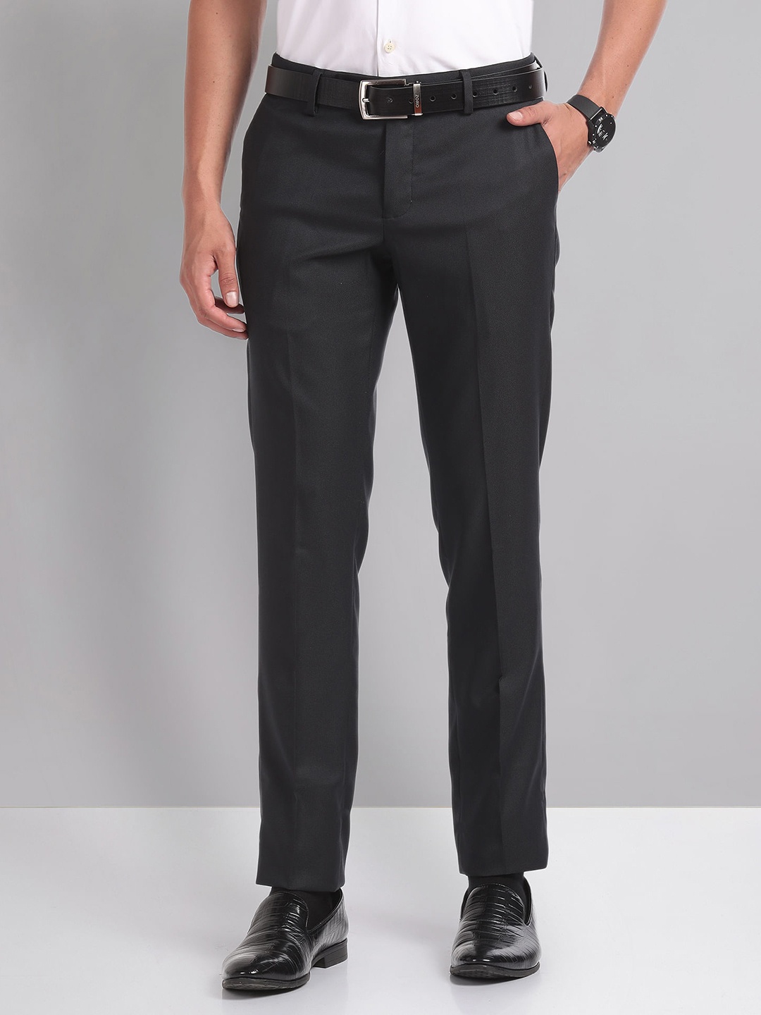 

AD By Arvind Smart Flex Regular Formal Trousers, Black