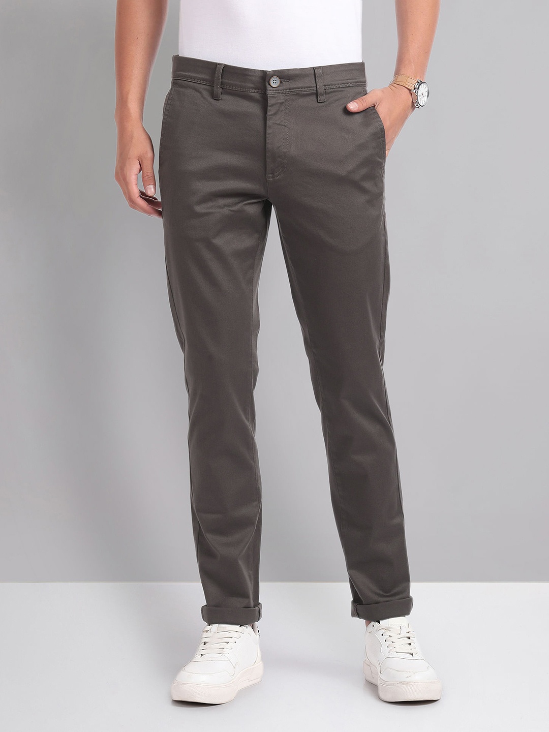 

AD By Arvind Men Slim Fit Chinos Trousers, Grey