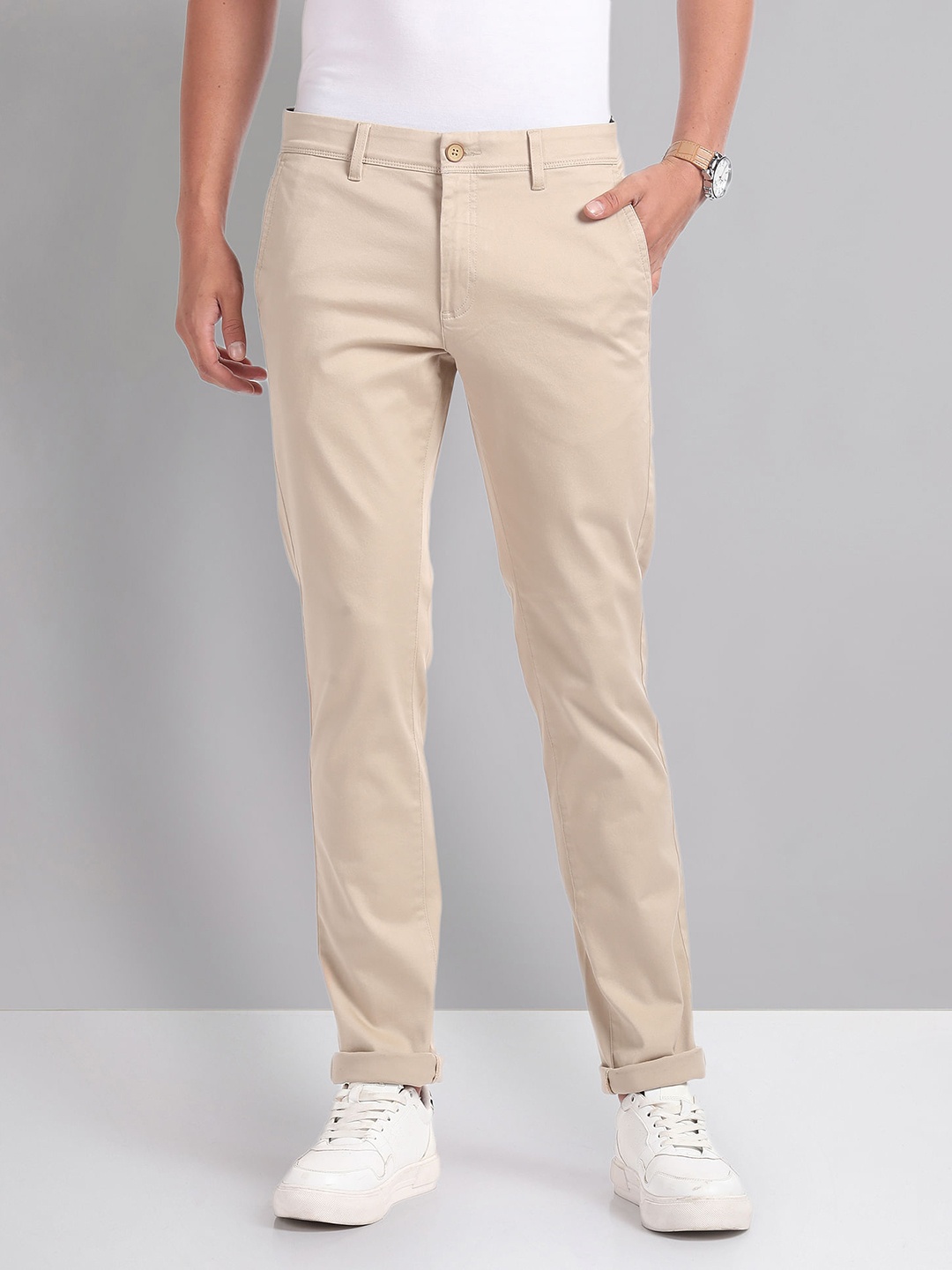 

AD By Arvind Men Slim Fit Chinos Trousers, Beige