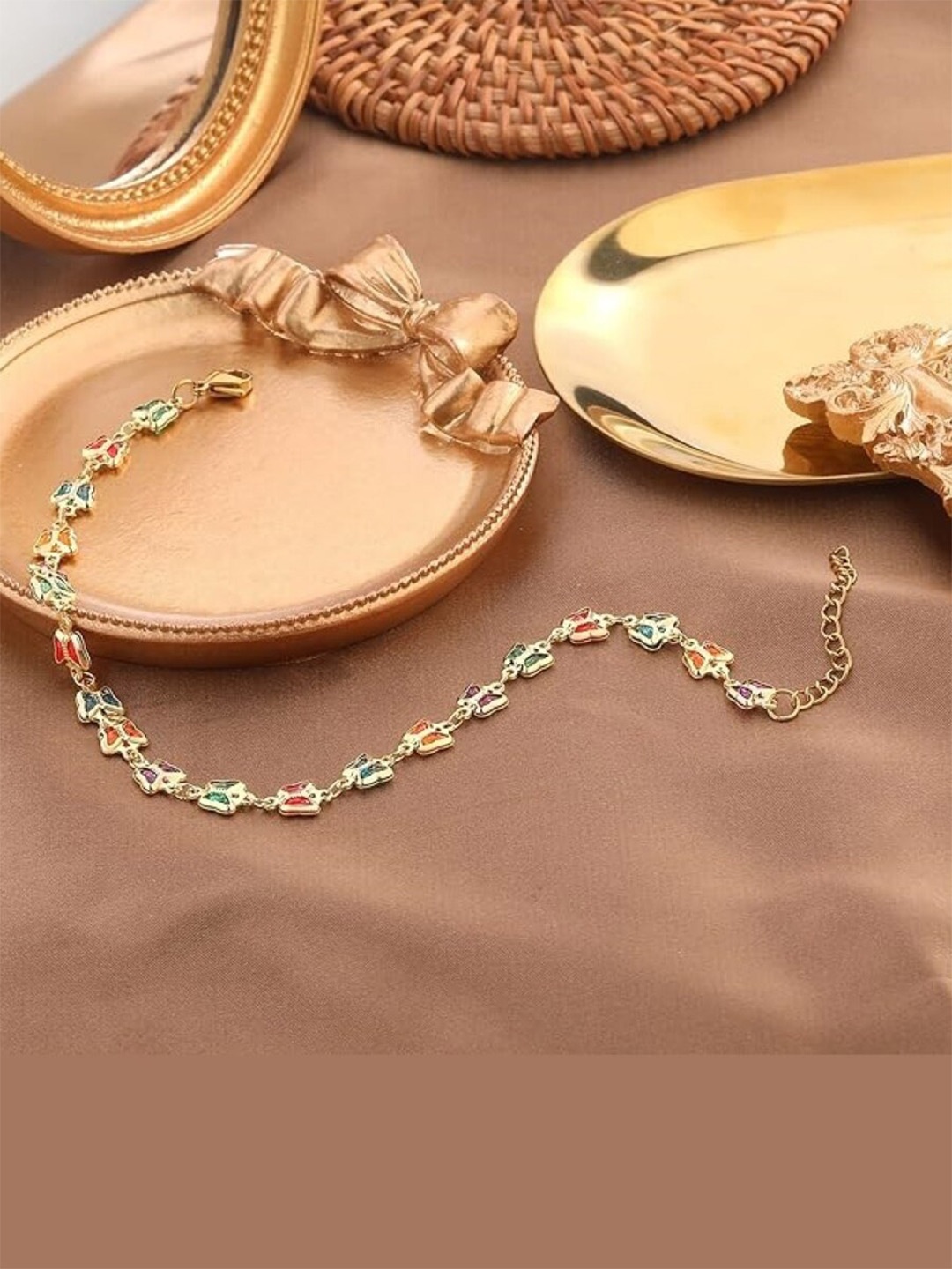 

EL REGALO Studded Anklet, Gold