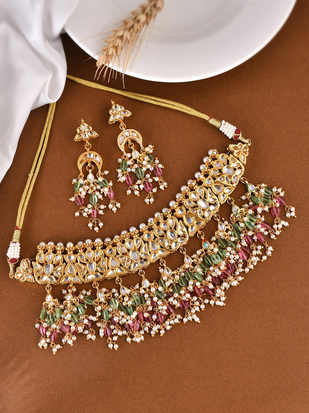 

Silvermerc Designs Gold Plated Kundan Studded Jewellery Set