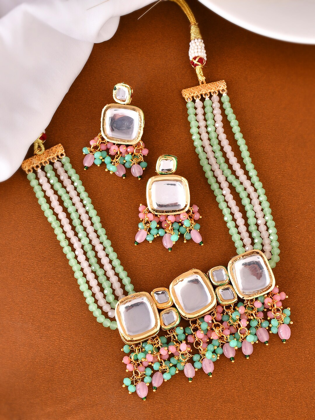 

Silvermerc Designs Gold-Plated Kundan Studded Necklace & Earrings