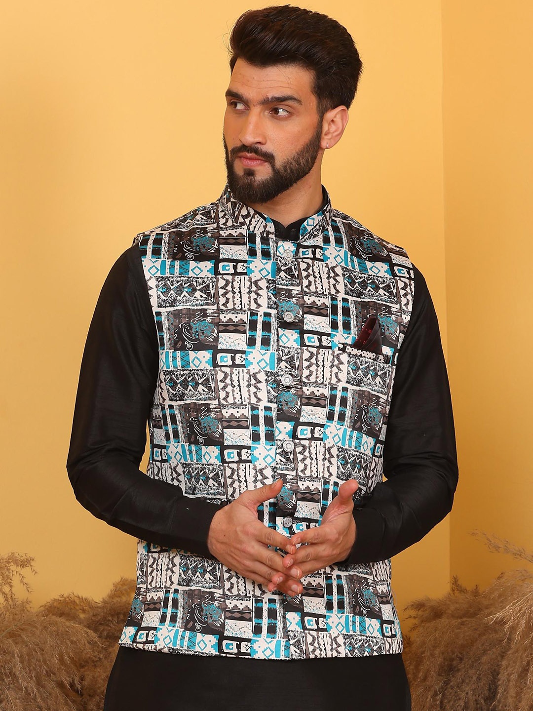 

Armaan Ethnic Printed Nehru Jacket, White