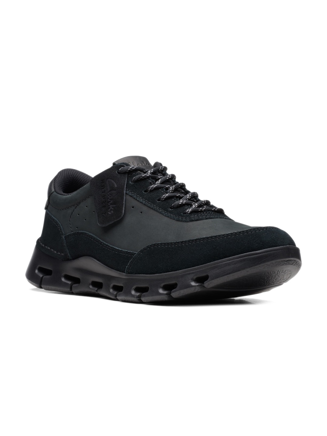 

Clarks Men Textured Round Toe Nubuck Sneakers, Black