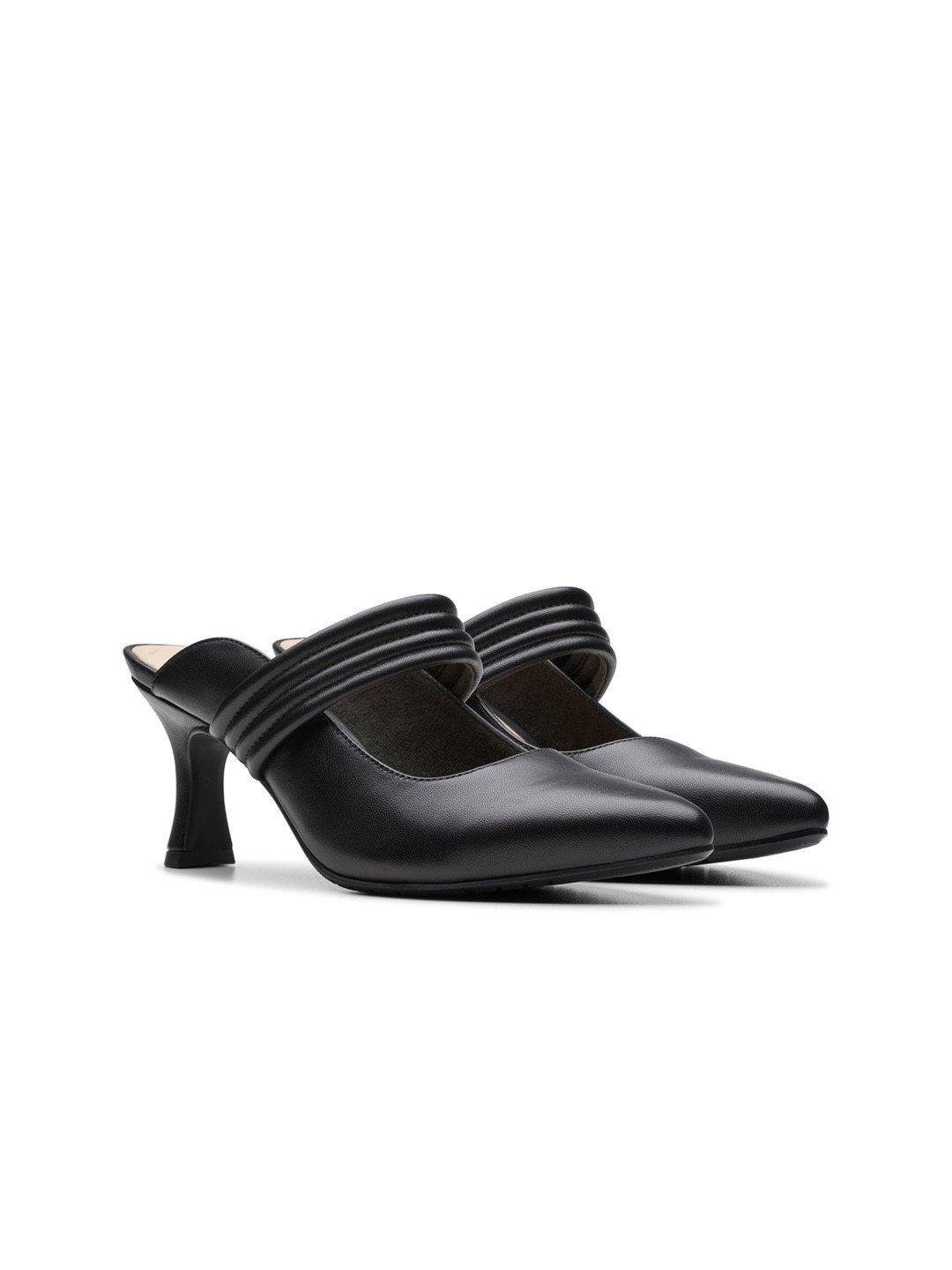 

Clarks Pointed Toe Leather Block Heels, Black
