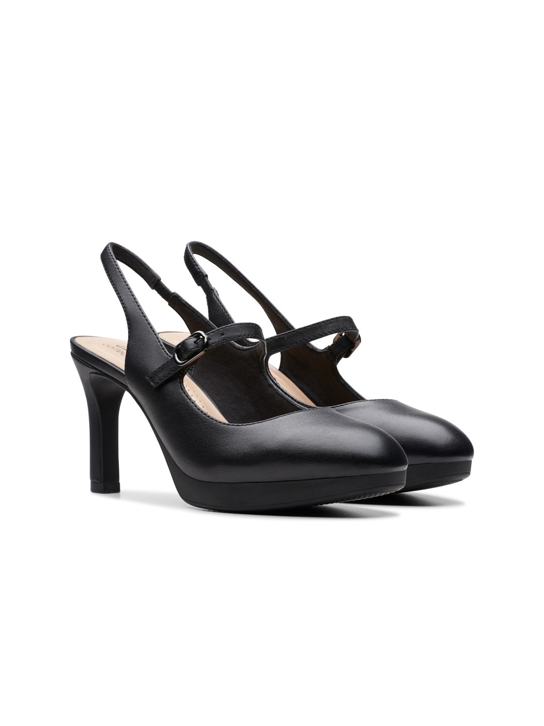 

Clarks Leather Buckle Detailed Slim Heeled Mary Janes, Black