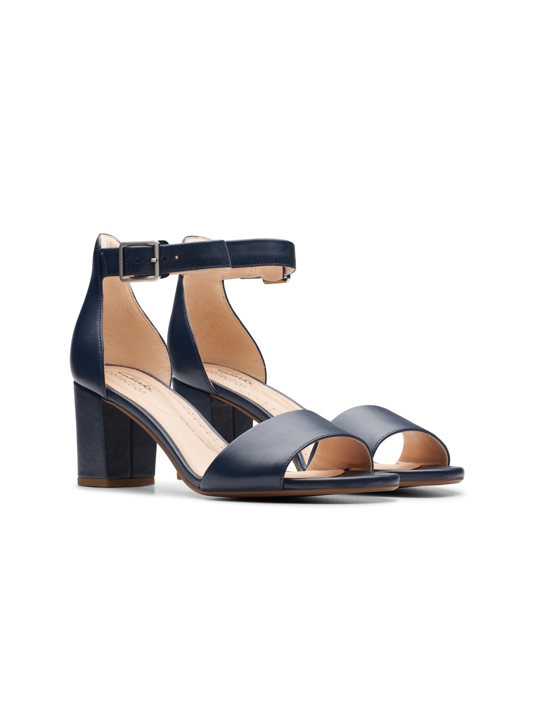 

Clarks Leather Open Toe Block Heels, Navy blue