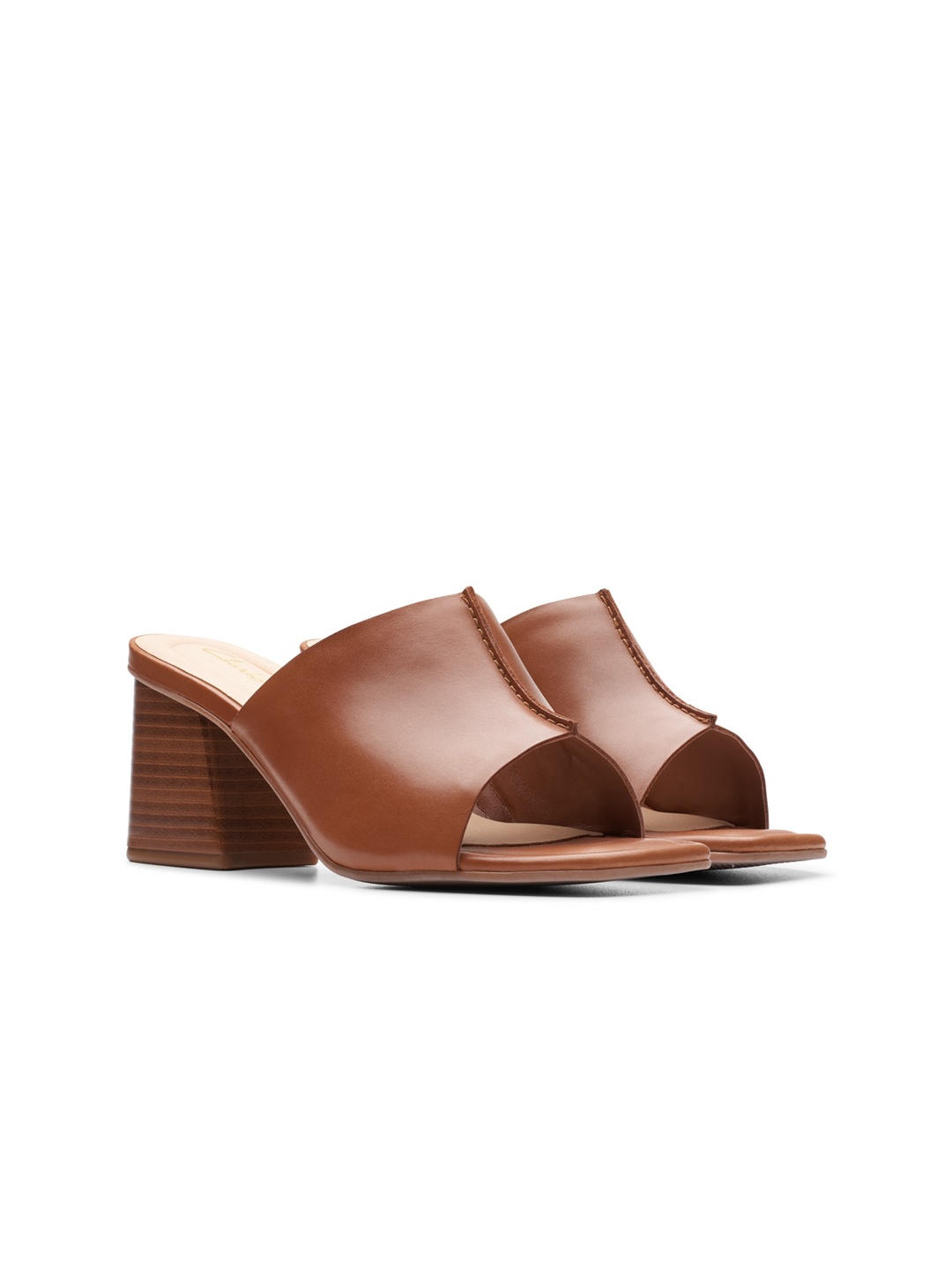 

Clarks Leather Block Mules, Tan