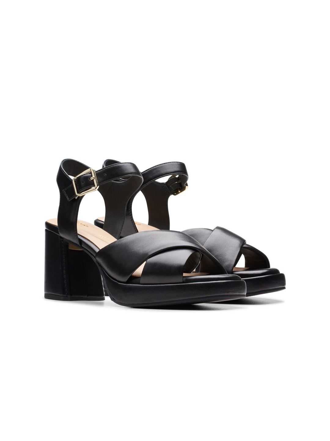 

Clarks Textured Open Toe Leather Block Heels, Black