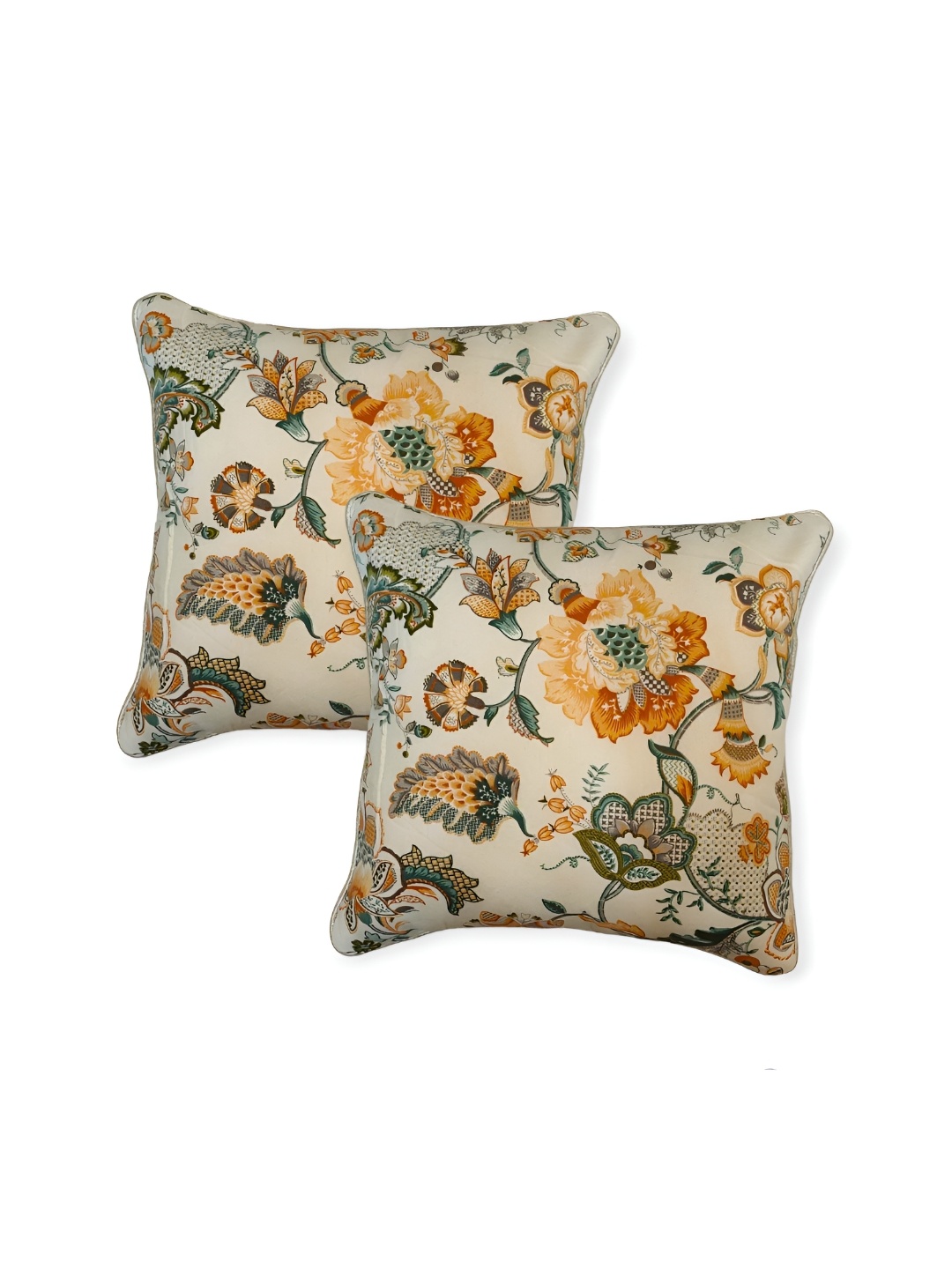 

TANLOOMS Cream & Yellow 2Pcs Floral Cotton Square Cushion Covers
