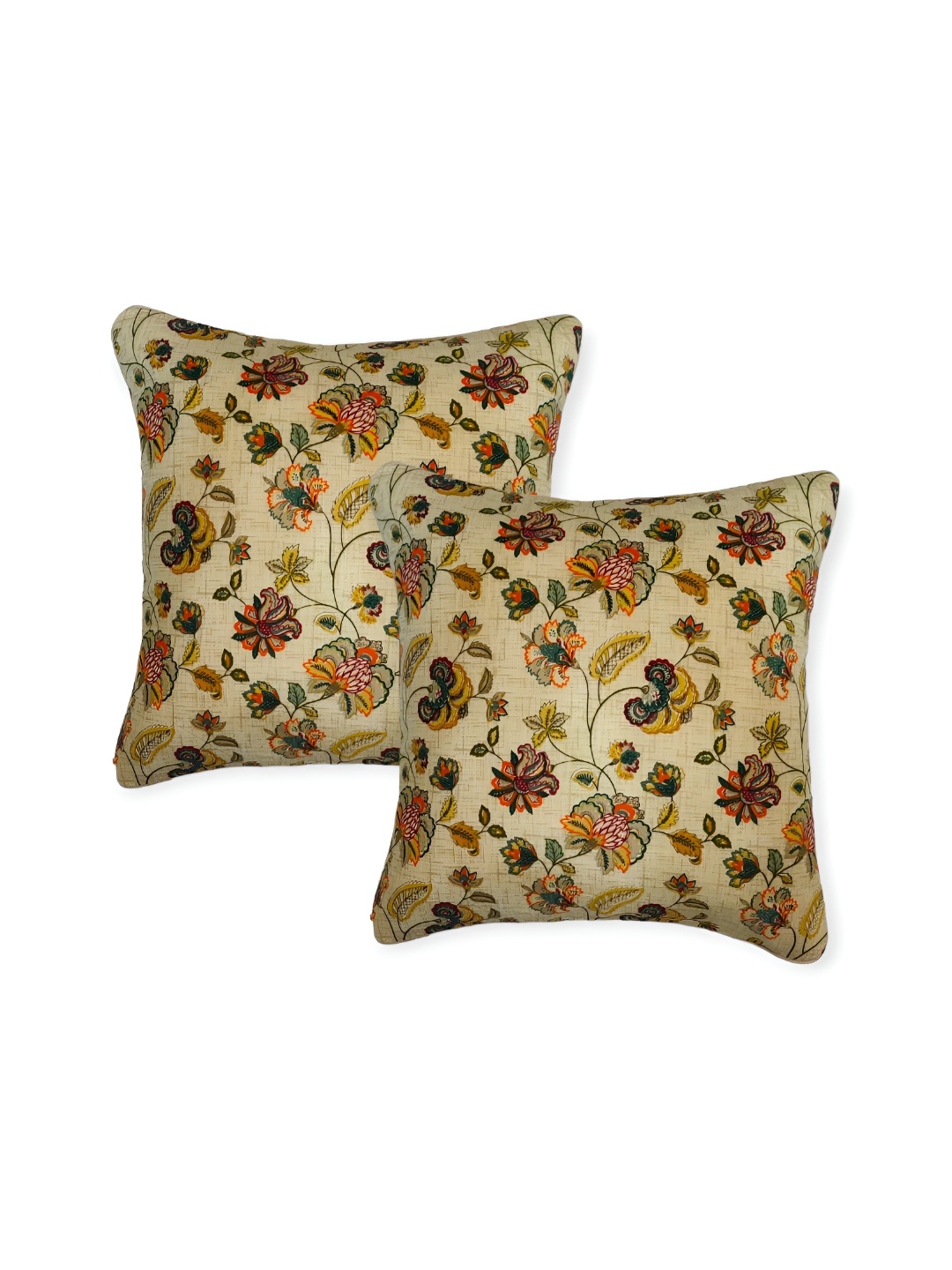 

TANLOOMS Beige & Yellow 2Pcs Floral Cotton Square Cushion Covers
