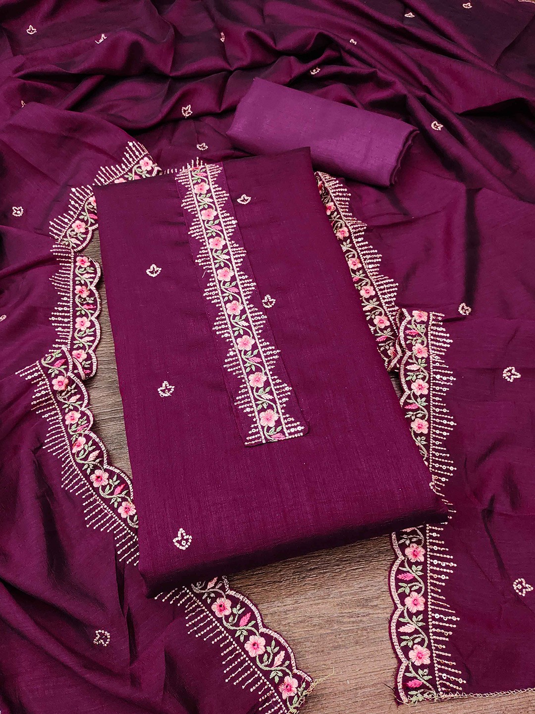 

KALINI Embroidered Organza Unstitched Dress Material, Purple