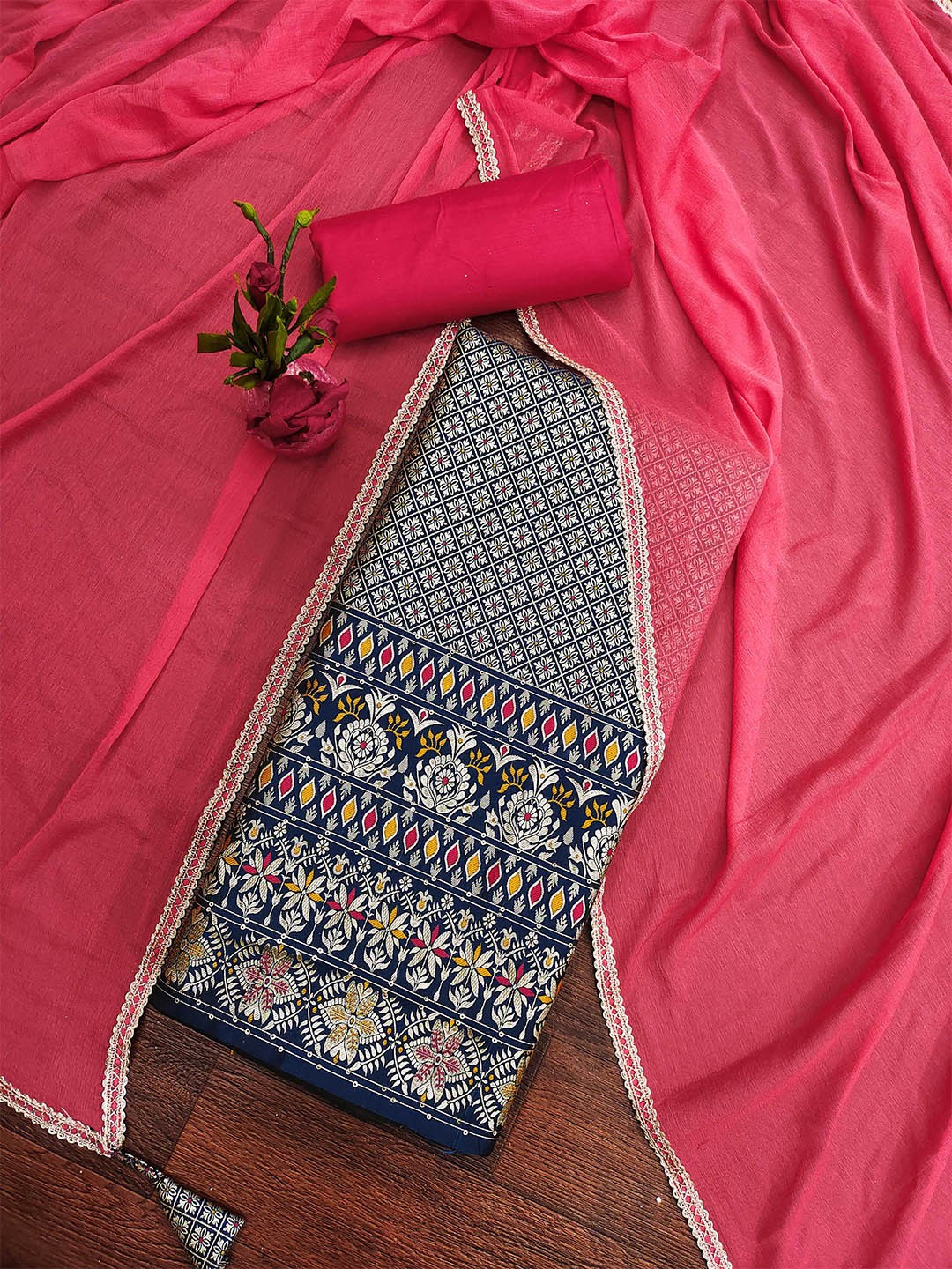 

KALINI Ethnic Motifs Woven Design Unstitched Dress Material, Navy blue