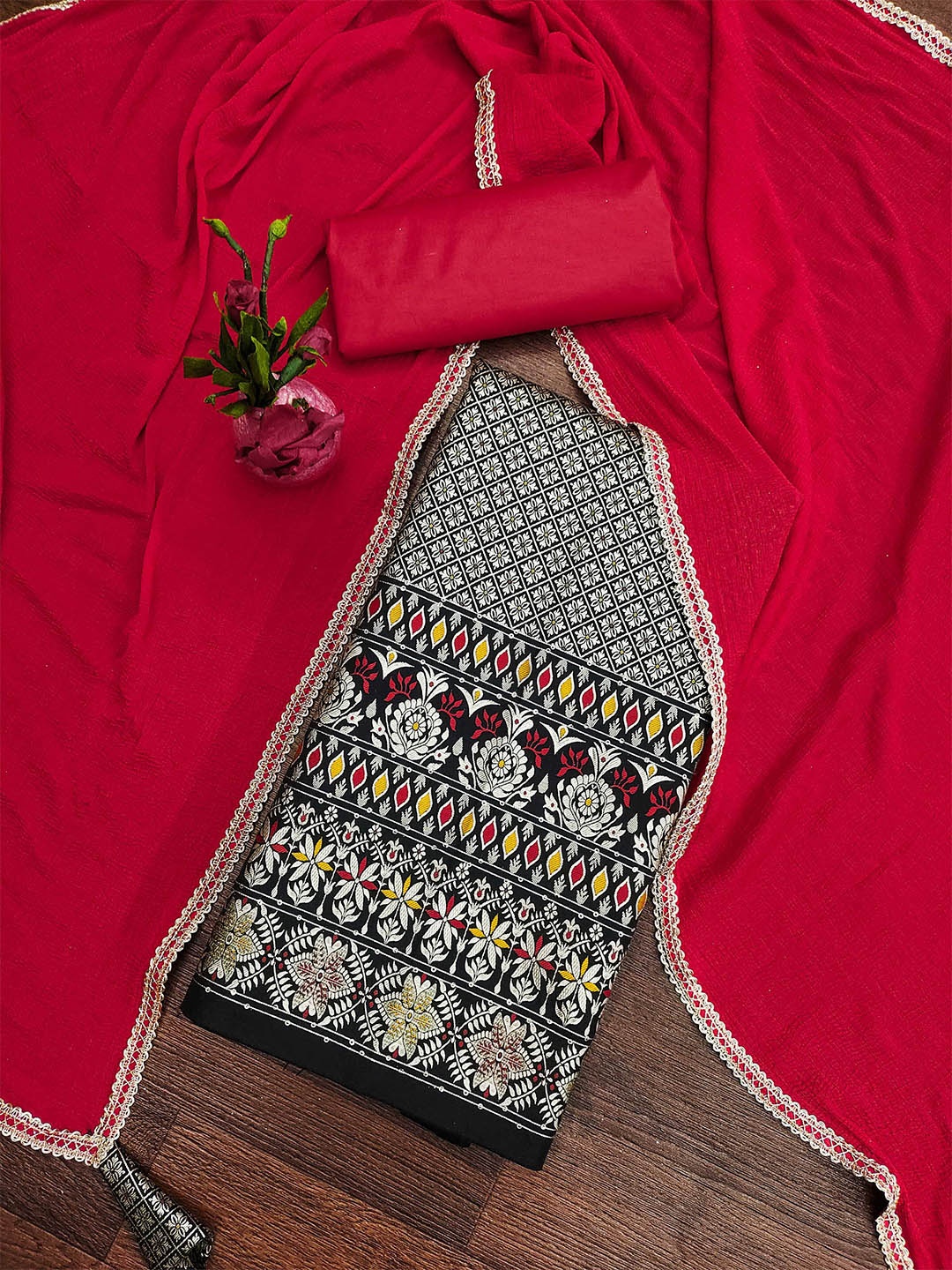 

KALINI Ethnic Motif Woven Design Zari Banarasi Unstitched Dress Material, Black
