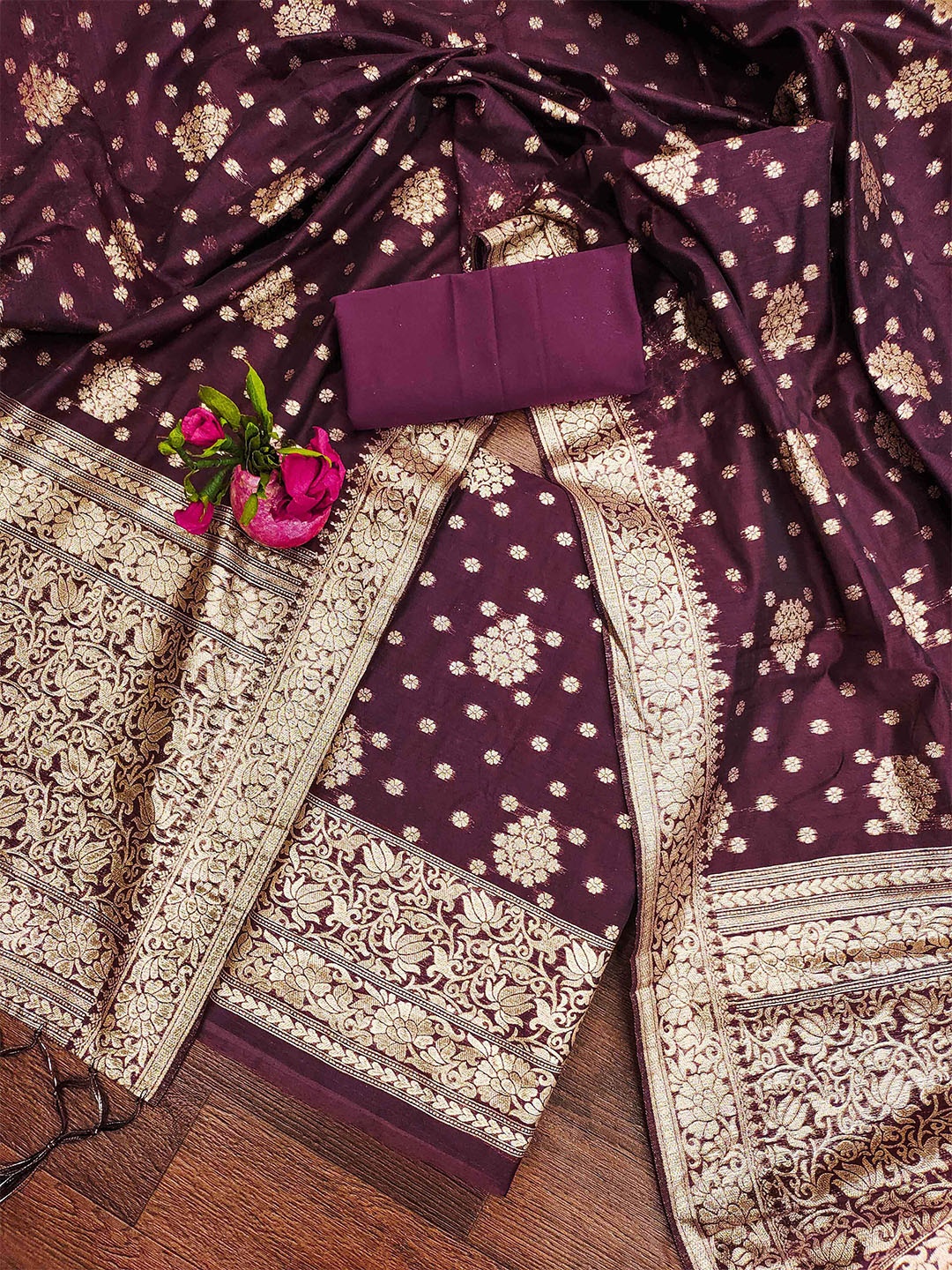 

KALINI Ethnic Motifs Woven Design Unstitched Dress Material, Purple