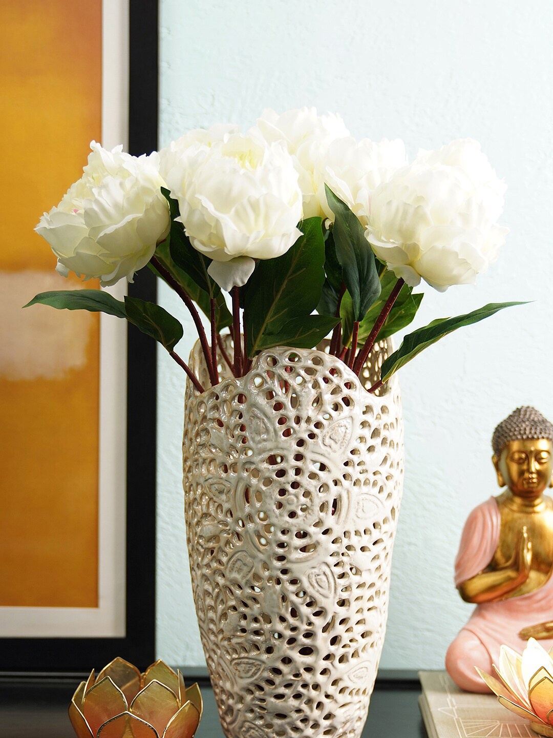

Pure Home and Living White & Green Peony Artificial Flower