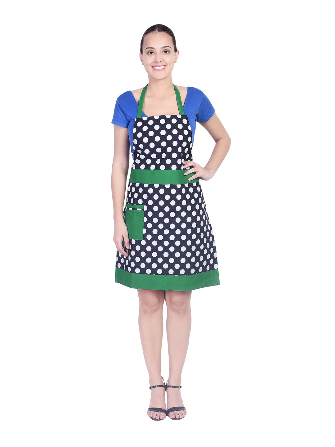 

SWITCHON Green & Black Polka Dot Cotton Apron