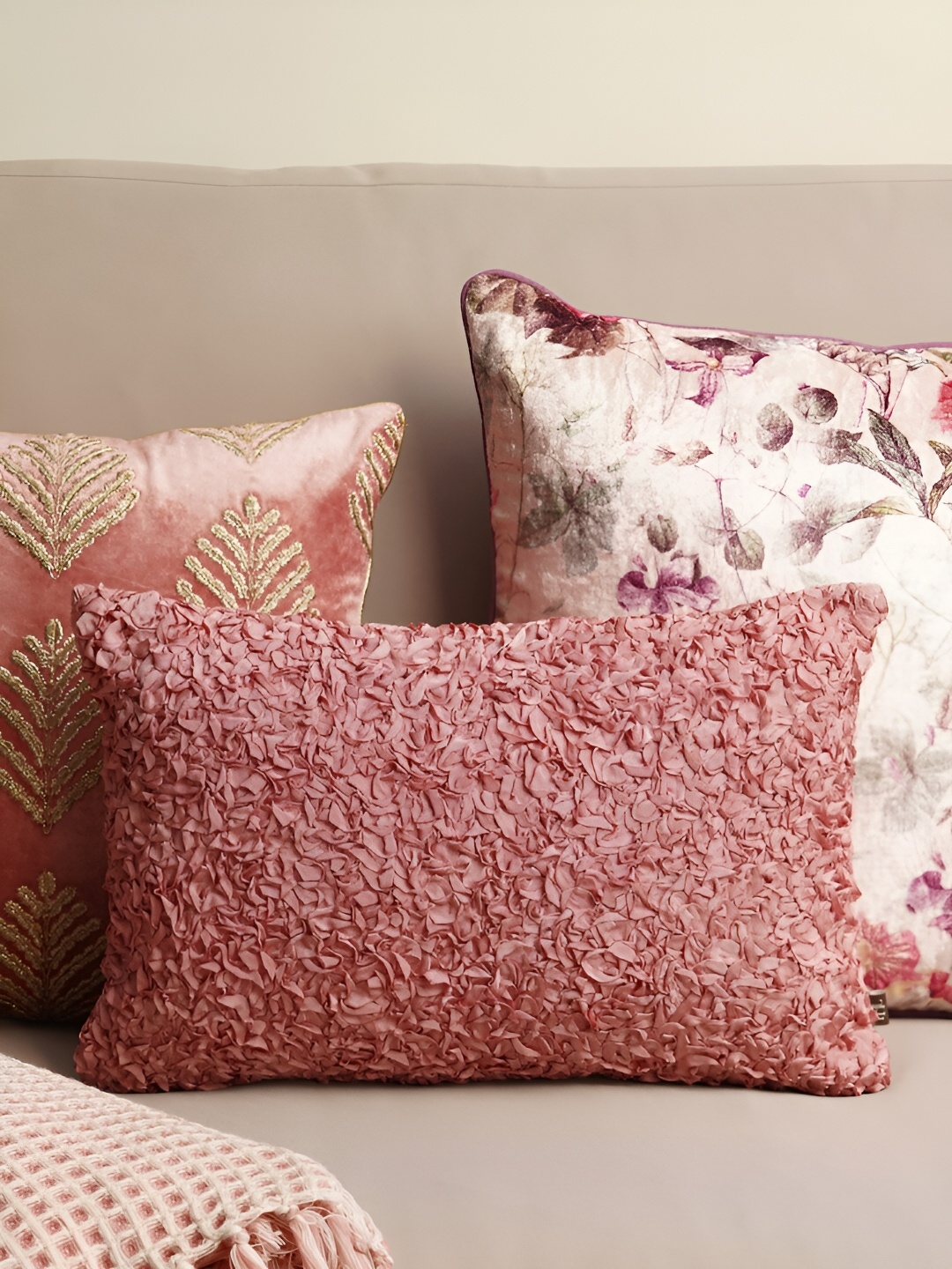 

Pure Home and Living Pink Abstract Rectangle Cotton Cushion Cover