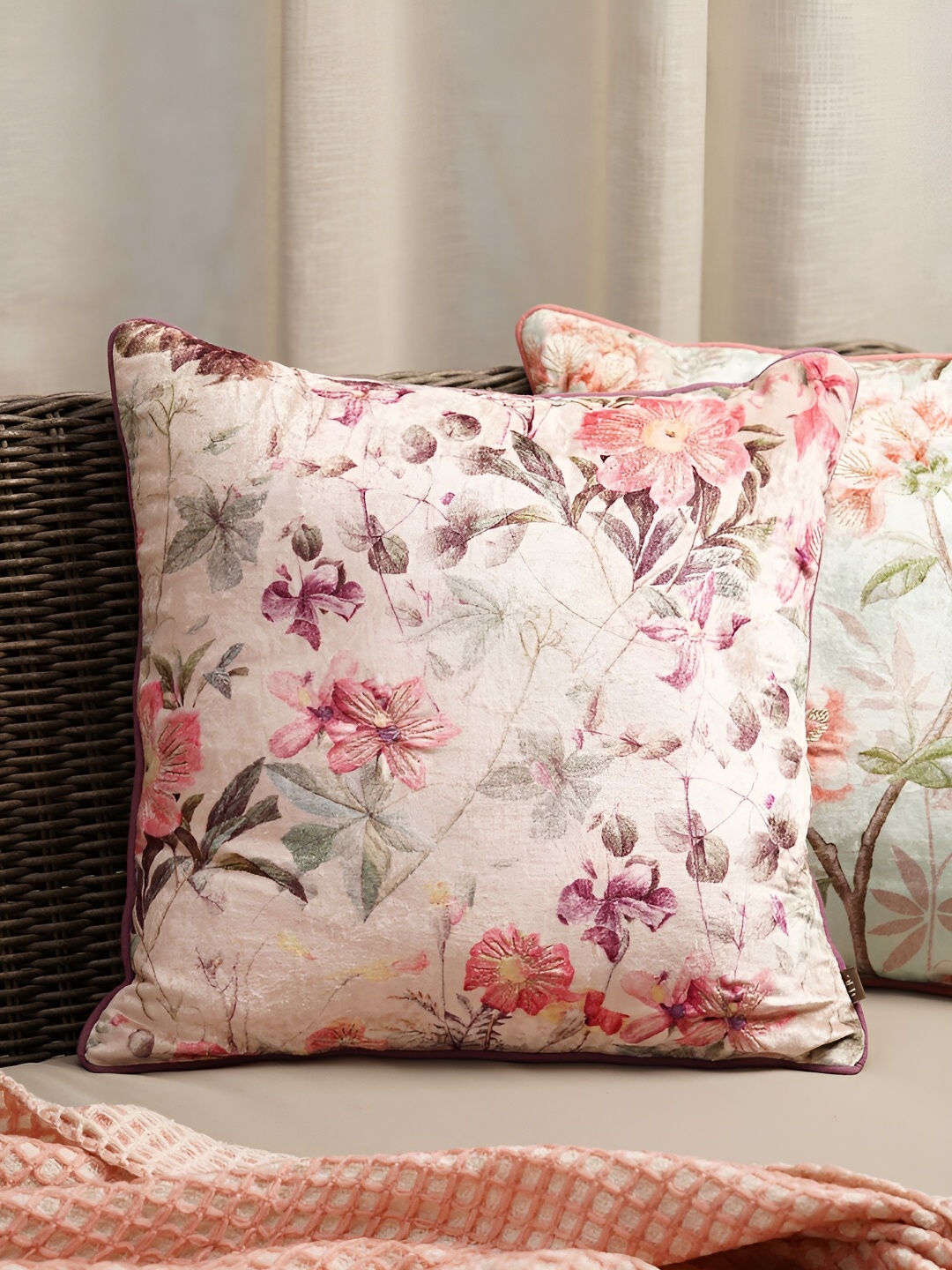 

Pure Home and Living Pink & Purple Floral Square Cotton Cushion Cover