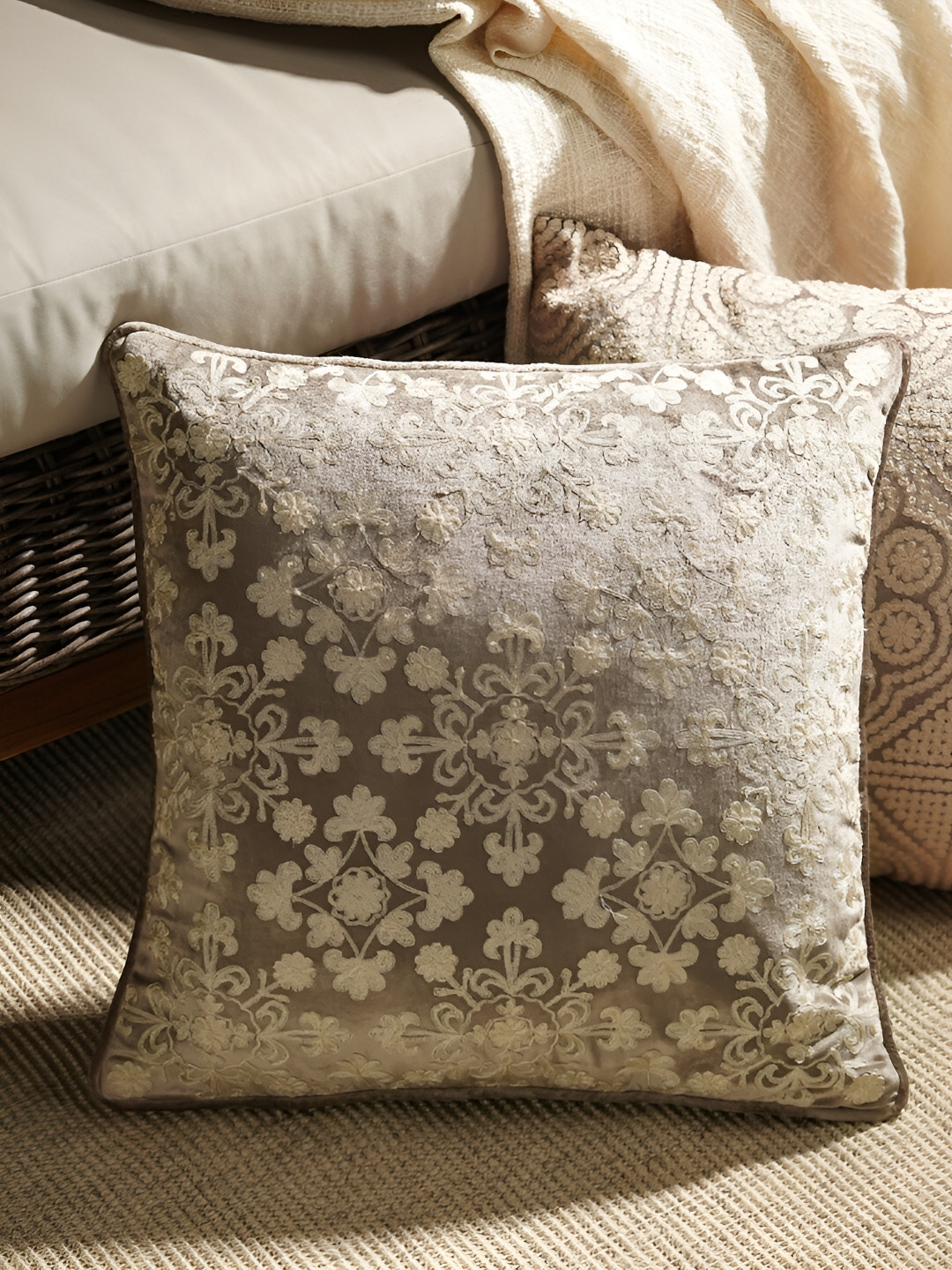 

Pure Home and Living Brown & Off White Ethnic Motifs Square Cotton Cushion Cover