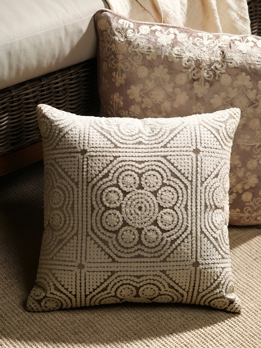 

Pure Home and Living Brown & Off White Ethnic Motifs Square Cotton Cushion Cover