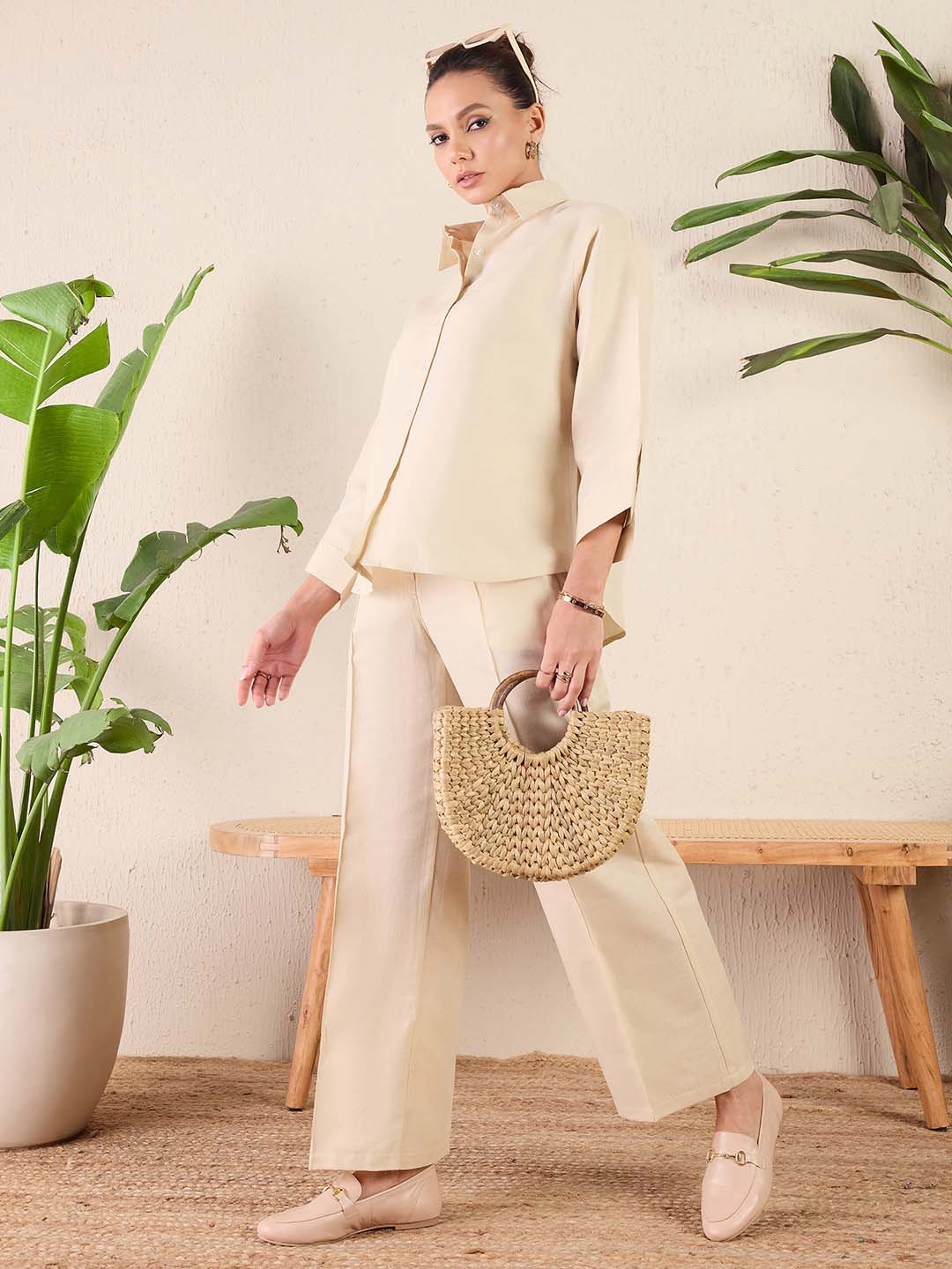 

Uptownie Linen Two Piece Co ord Set, Beige