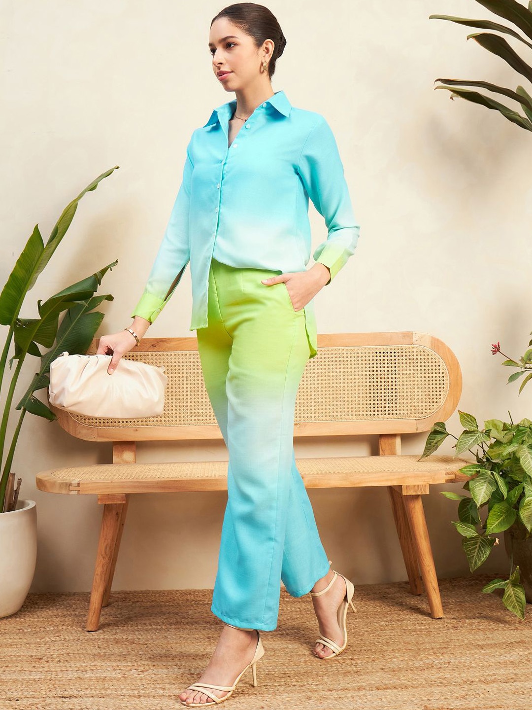 

Uptownie Shaded Cotton Linen 2 Piece Co-ord Set, Blue