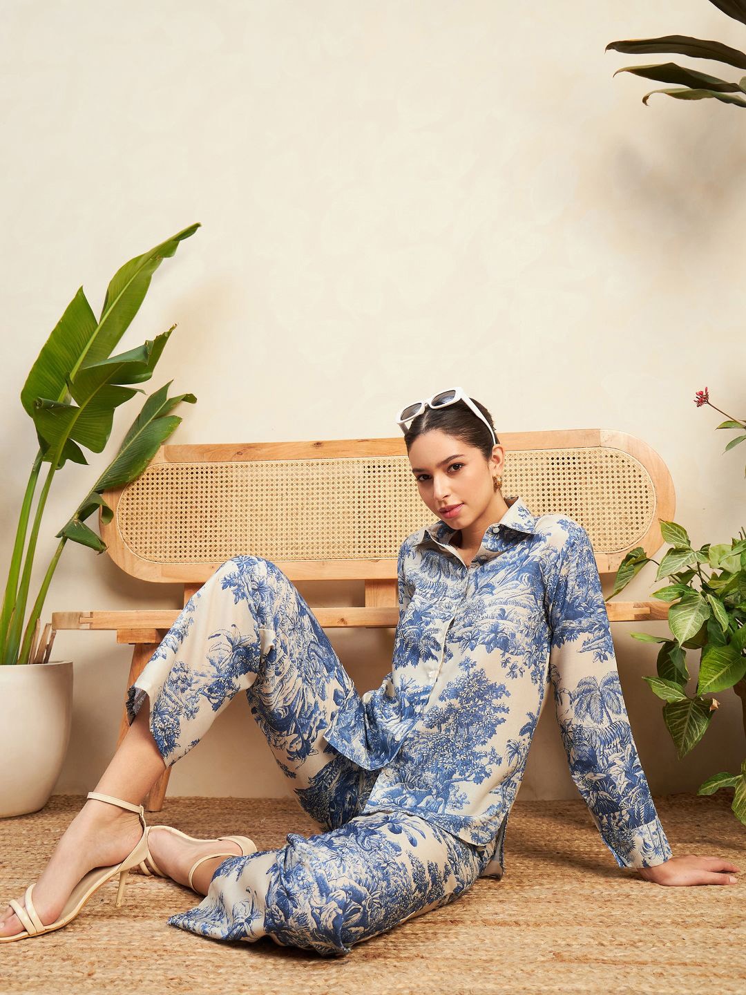 

Uptownie Shaded Cotton Linen 2 Piece Co-ord Set, Blue