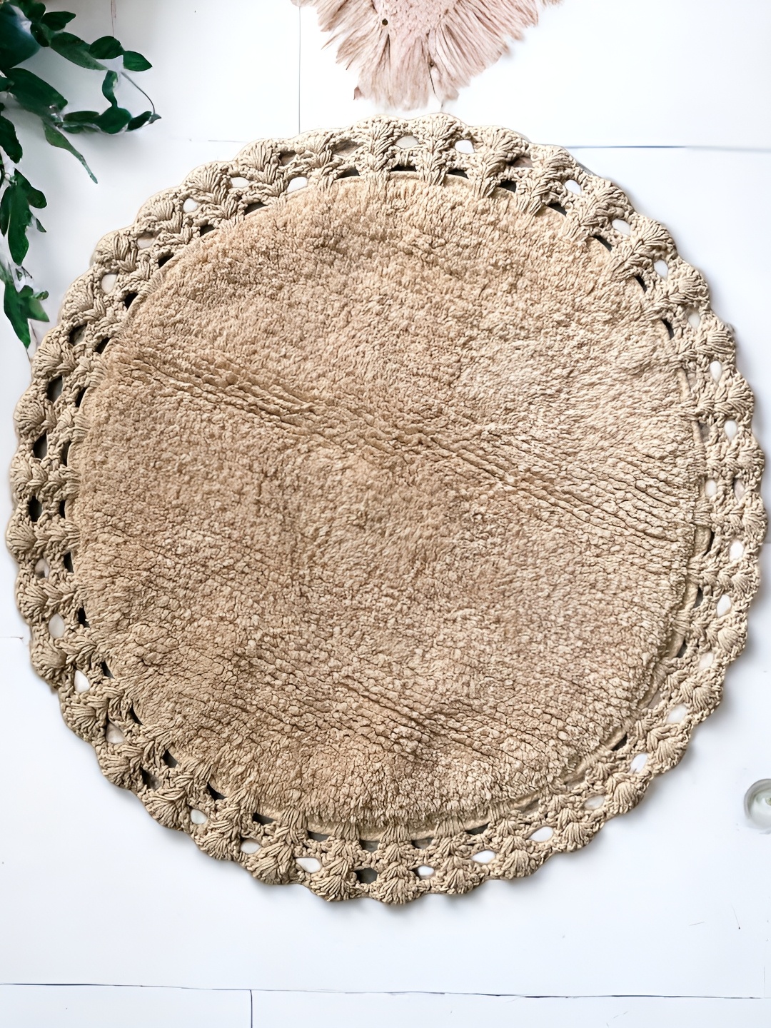 

INTERIORQUOTIENT Beige Meadow Cotton Anti Skid Doormat