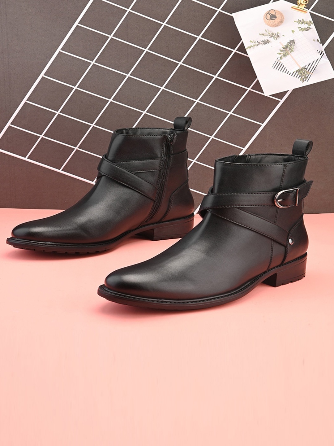 

pelle albero Women Block-heeled Leather Chelsea Boots, Black