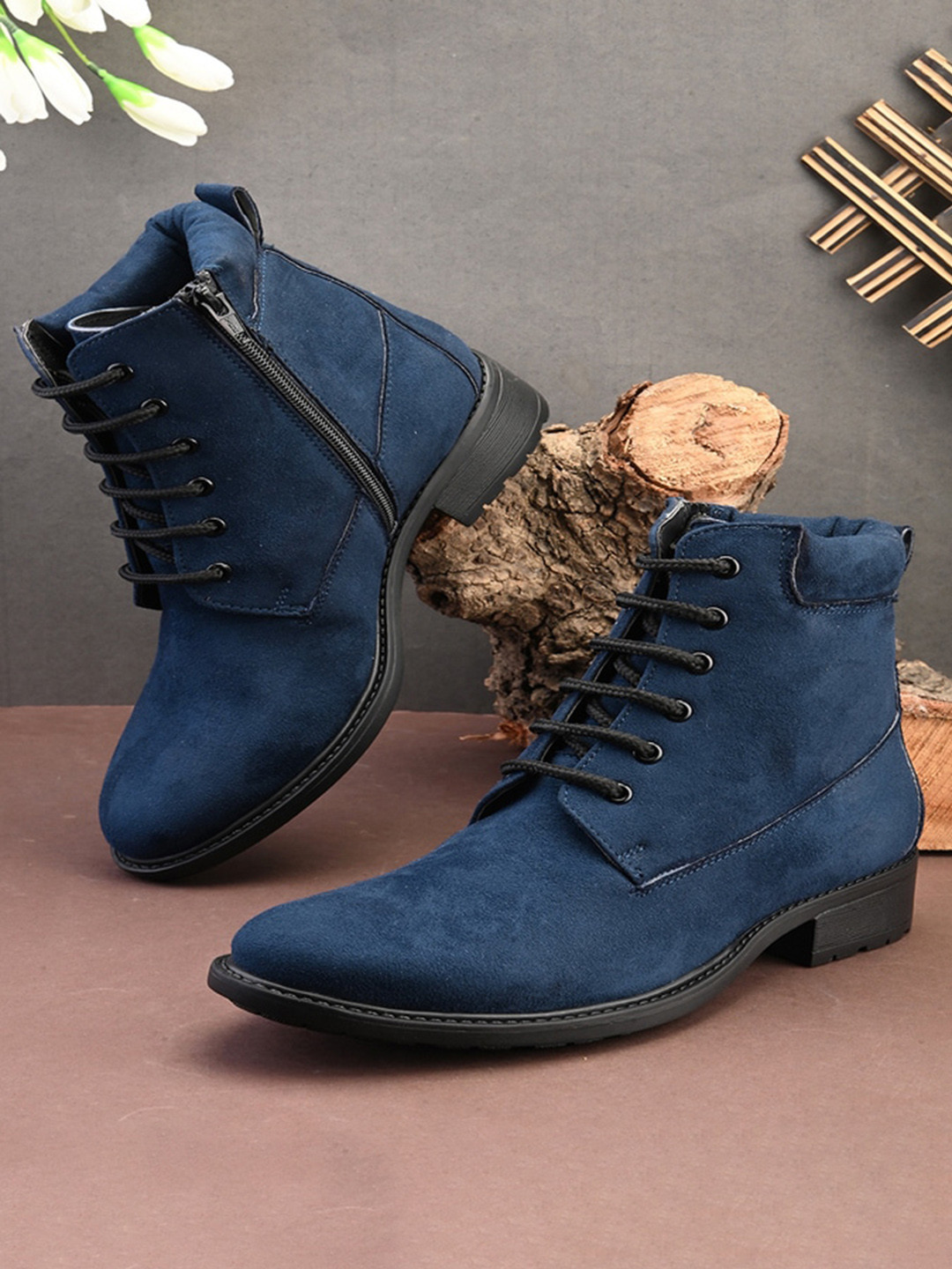 

pelle albero Women Flatfoam-Heeled High-Top Leather Regular Boots, Blue