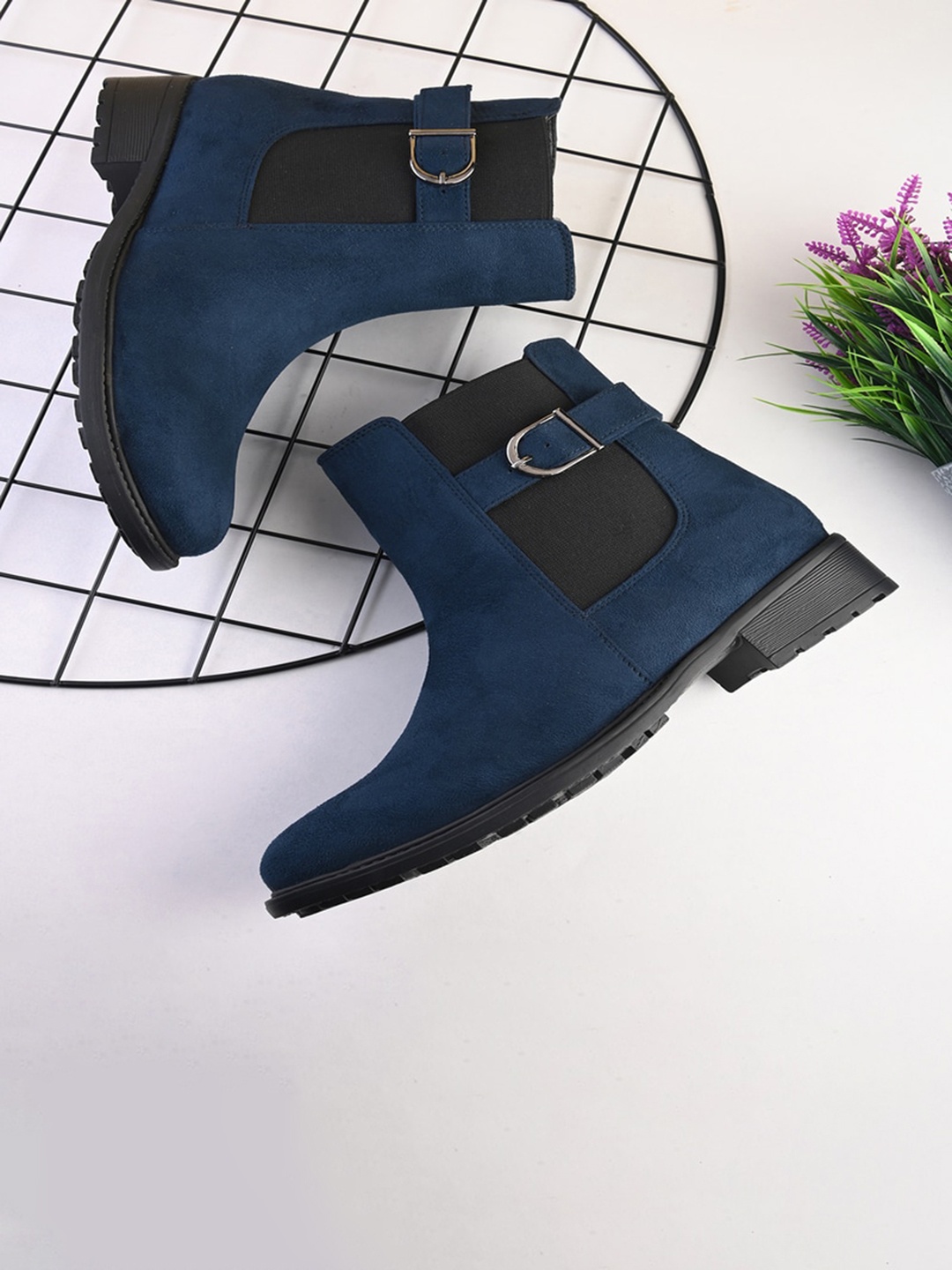 

pelle albero Women Block-heeled Leather Chelsea Boots, Blue