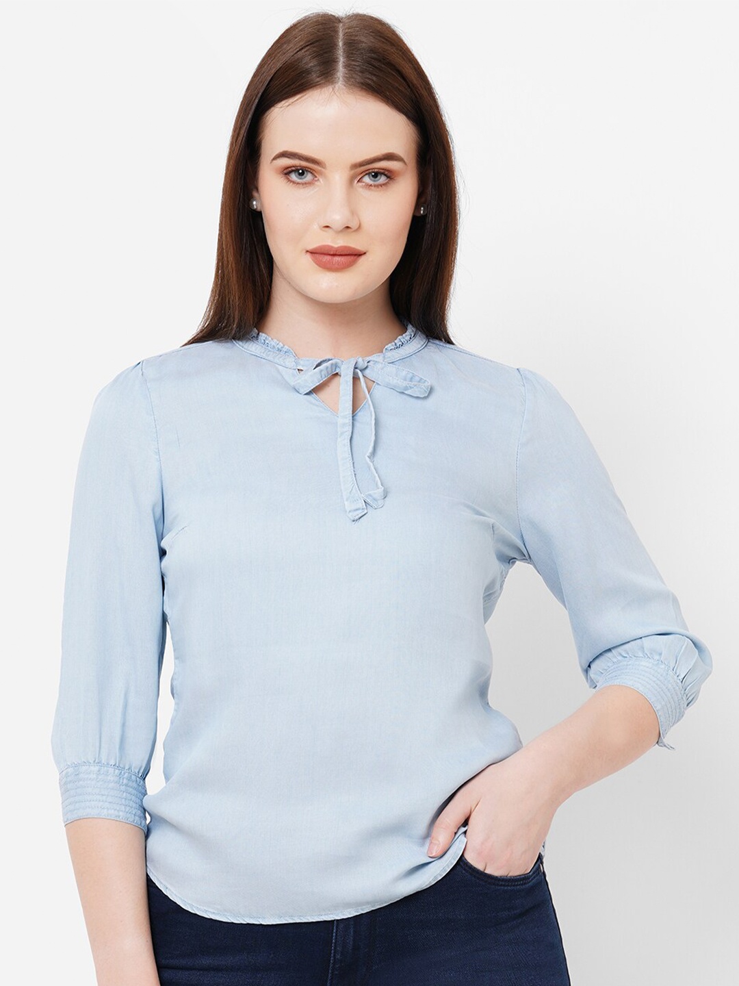 

Kraus Jeans Tie-Up Neck Top, Blue