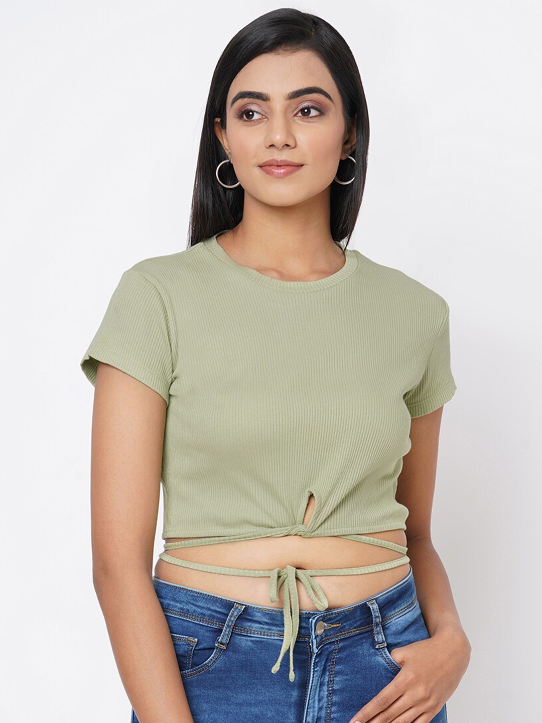 

Kraus Jeans Round Neck Cotton Crop Top, Green
