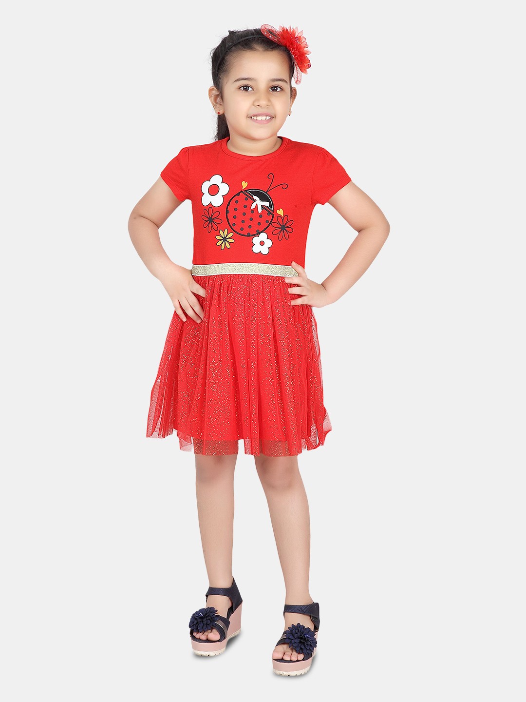 

BAESD Floral Printed Round Neck Sleeveless Fit & Flare Cotton Dress, Red