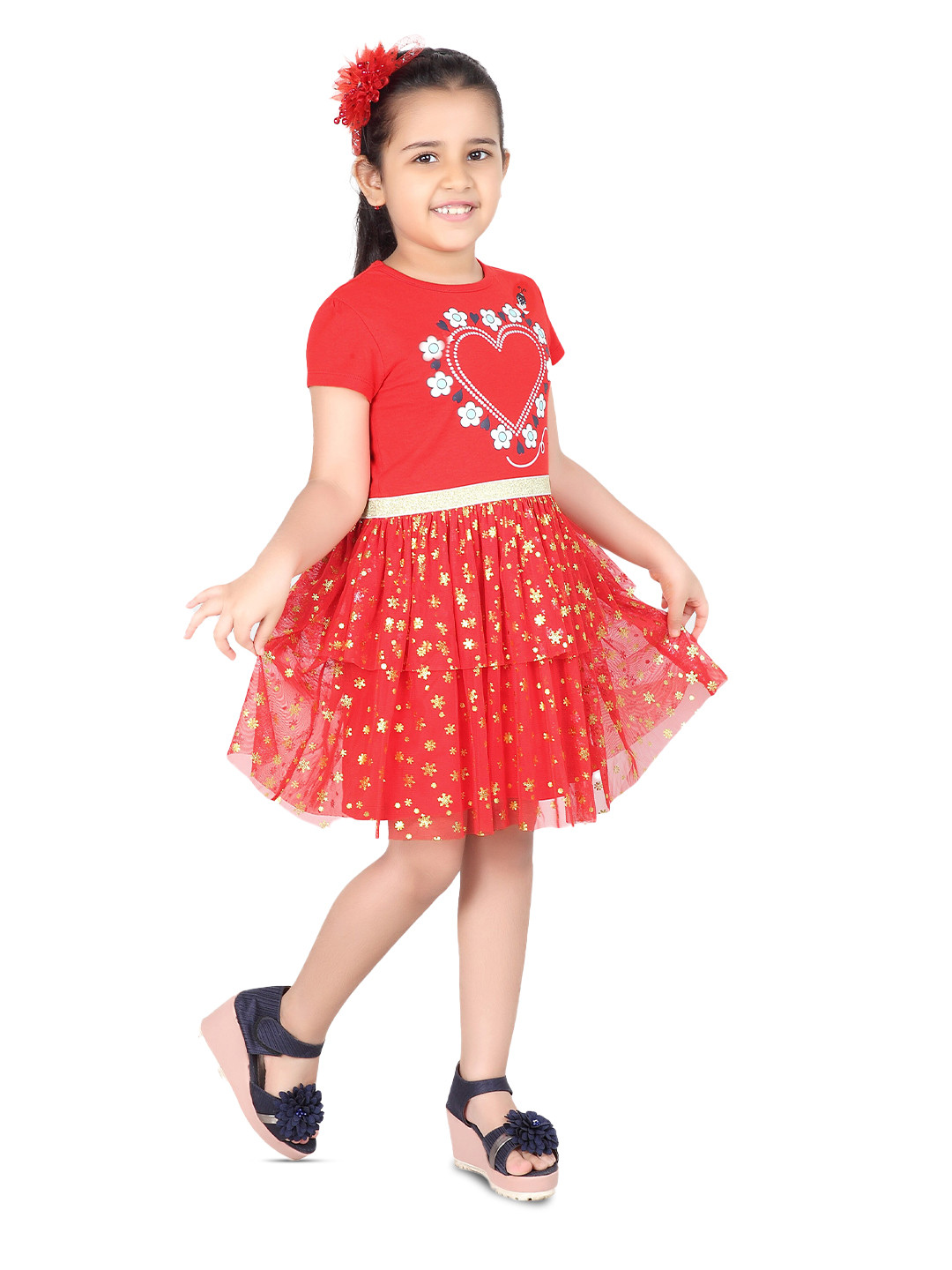 

BAESD Girls Floral Print Cotton Fit & Flare Dress, Red