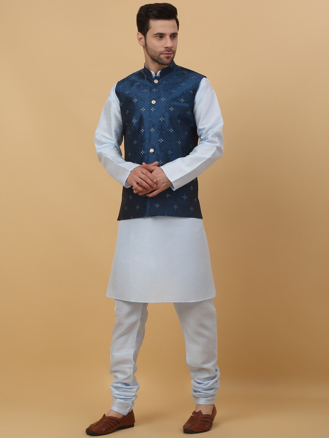 

KRAFT INDIA Straight Kurta with Churidar & Nehru Jacket, Blue